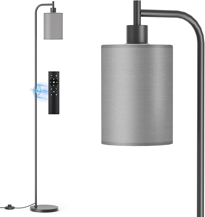 SIBRILLE Floor Lamp with Linen Shade, Dimmable Tall Standing Lamp with Remote Control & 3 Color Temperatures, Modern Floor Lamps for Living Room Bedroom Office Corner, 9W LED Bulb Included