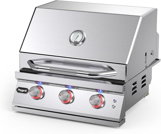 Hygrill Premium XTR 3-Burner Built In Grill, Stainless Steel Grill Head for Outdoor Kitchen with LED Lights, Liquid Propane