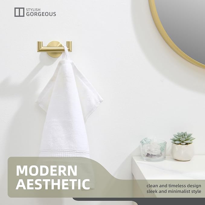Angle Simple Bathroom Towel Hook, SUS304 Stainless Steel Robe Hook, Hand Towel Holder Wall Mount, Brushed Gold