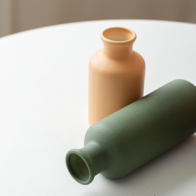 Modern Ceramic Vase Set of 3, Neutral Colors, Decorative Bottles for Home, Farmhouse Rustic Decor, Housewarming Gifts, Wedding Gifts, Bridal Shower Gifts, Birthday Gifts for Women (Green Mix)
