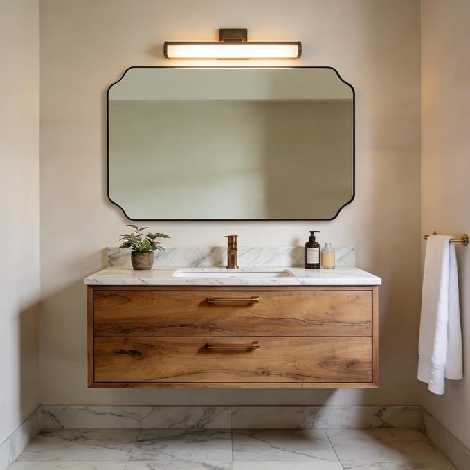 ANDY STAR 30"x48" Brushed Bronze Rectangle Mirror, Large Scalloped Bathroom Mirror in Premium Stainless Steel Frame, Timeless Shape with Unique Flair, Ideal for Home Remodel (Vertical/Horizontal)