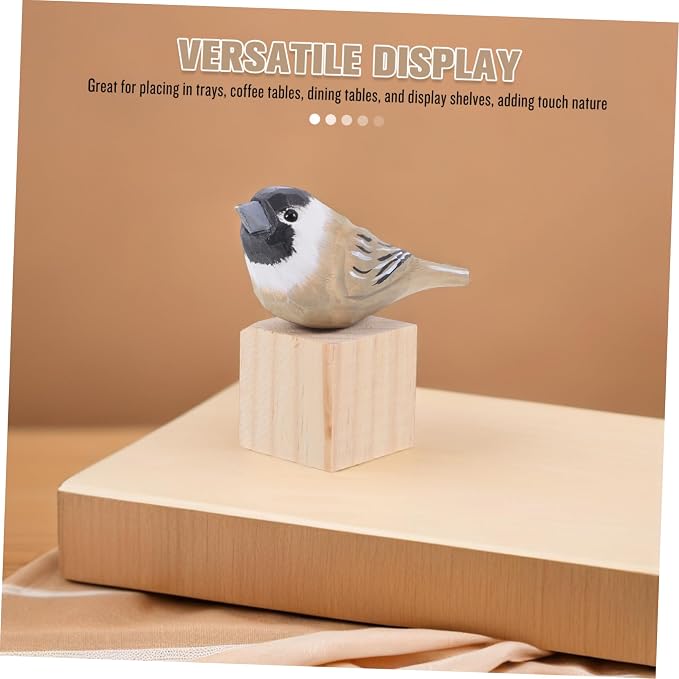 Milisten Hand-Carved Small Wood Bird Figurine Sparrow Sculpture for Home Decor Unique Vintage Style Wooden Bird Statue for Nature and Collectors