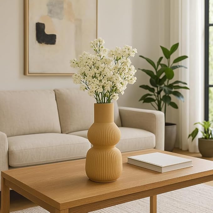 Ceramic Vase for Living Room Decor – Home Decor Accent for Bedroom, Table Accent, House, and Room Decor Display – 3D Printed Designed Flower Vase and Office Decor – 12" Brown