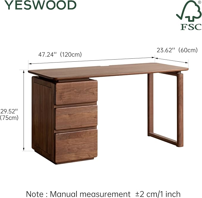YESWOOD Home Office Desk, Gaming Desk, Mid Century Modern Computer Desk, Writing Desk with File Drawer for Study PC Desks 47.24" W