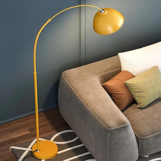 MIXL-Modern Arc Yellow Floor Lamp,Tall Reading Lamps Floor Standing,Adjustable Macaron Color Floor Lamps for Living Room Bedroom and Office