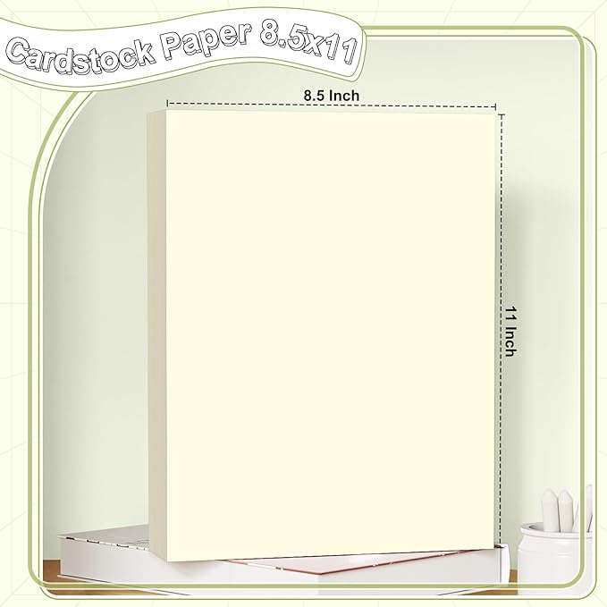 40 Sheets Cardstock 8.5x11, 65lb Cream Card Stock, Construction Paper, 180gsm Thick Printer Paper for Printing, Painting, Card Making, Kids School Supplies,Party Decorations