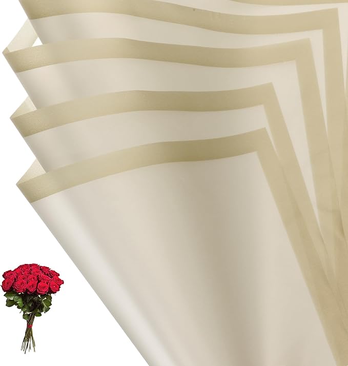 PATIKIL Flower Gift Wrapping Paper, 20 Sheets Gold Edge Waterproof Bouquet Paper Wrap Florist Supplies Packaging Floral Papers for Wedding DIY Craft Valentine Mother's Day, Gold