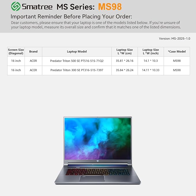 Smatree MS98 Hard EVA Protective Sleeve Case with Stand Compatible for 16 inch Acer Predator Triton 500/300 SE Gaming Laptop, for 16 inch ASUS ExpertBook B5 OLED B5602/B5602F Laptop