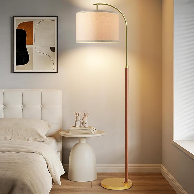 Wood Floor Lamps for Living Room Arc Floor Lamp with Remote Control,Dimmable Farmhouse Floor Lamp Mid Century Modern Standing Lamp with 3 Color Temperature Tall Vintage Floor Lamp For Bedroom Corner