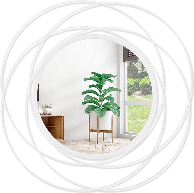 Mirrors Wall Decor Iron Frame Round Art Wall Mirrors Home Decoration Hanging Mirrors for Living Room Bedroom Bathroom Entryway White 12” x 12”