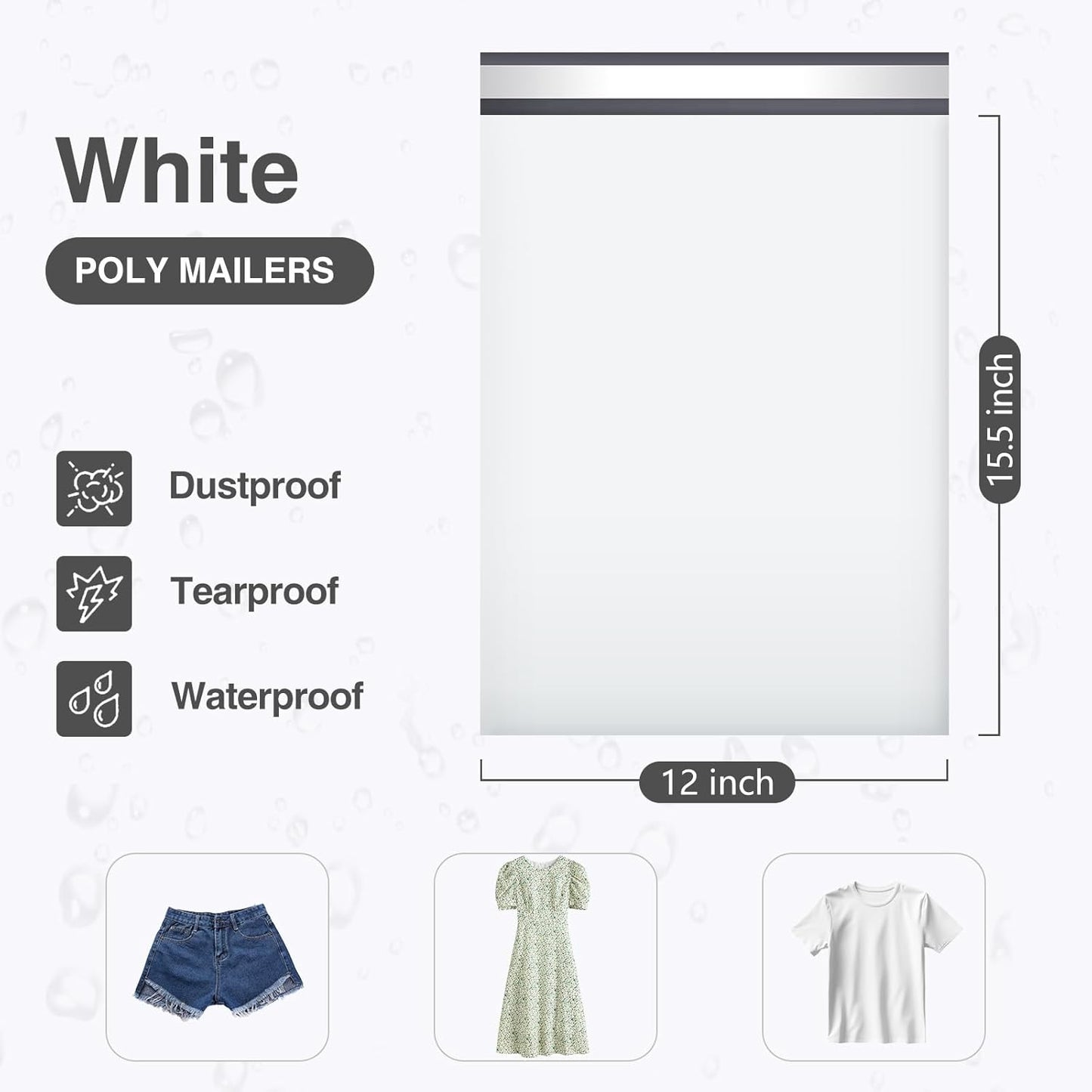 UCGOU Poly Mailers - Strong 12x15.5 Inch White Shipping Bags | 100 Pack Self-Sealing, Waterproof & Tear-Proof