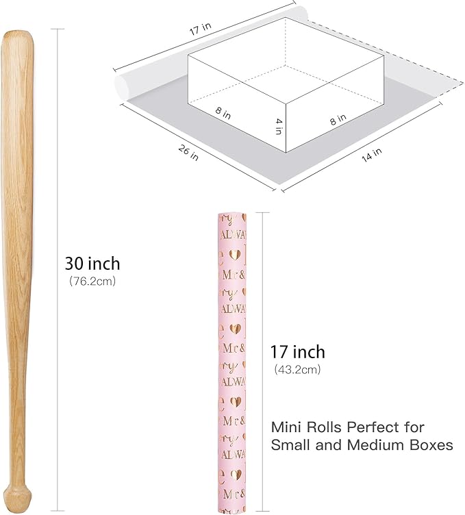 RUSPEPA Wedding Wrapping Paper Roll, Mini Roll, 17 Inches x 16.5 Feet, Pink Rose Gold Foil Ring Design, Perfect for Wedding, Bridal Shower, Anniversary