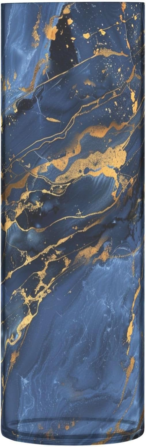 Marble Texture Natural Luxury Navy Blue Gold Color Plastic Vase 11.8 x 3.9 Inch Large Flower Vases Clear Flower Vases for Bouquet Indoor Bedroom Dining Room Decor