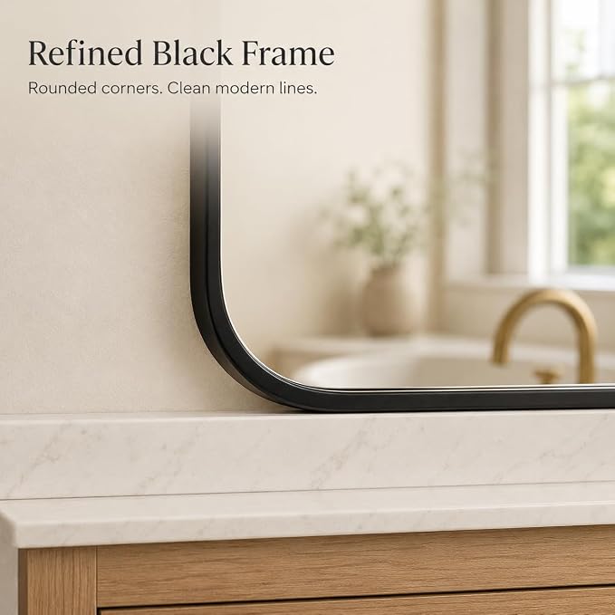 USHOWER 2-Pack Black Bathroom Mirrors for Over Sink 24 x 36 Inch, Metal Frame Rectangle Wall Mirror, Modern Farmhouse Vanity Mirror, Wall Mounted