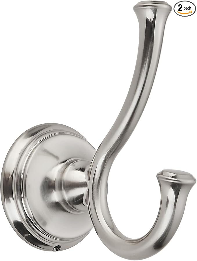 TUNNY Towel Hook Bathroom-2 Pack Brushed Nickel Double Robe/Towel Hook Wall Mounted Hook for Bathroom Bedroom Kitchen