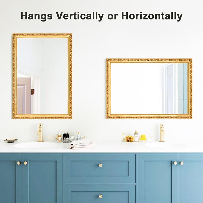 Gold Vintage Mirror, 40'' x 28'' Traditional Ornate Wall Mirrors with Antique Gold Frame, Decorative Mirrors for Living Room, Bathroom, Bedroom