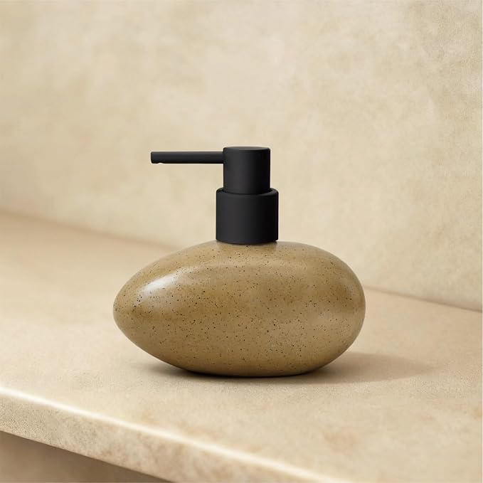 Ceramic Hand Soap Dispenser, Elegant Liquid Soap Dispenser for Bathroom Countertop, Heavy & Sturdy Dish Wash SoapDispenser for Kitchen (Stone Shape)