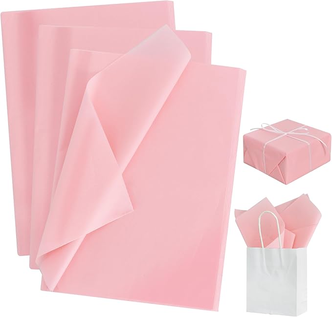 BEISHIDA 100 Sheets Pink Tissue Paper Bulk, Wrapping Tissue Paper for Gift Bags, 14 x 20 Inch Gift Wrap for Birthday Wedding Graduation DIY Crafts Holiday Flowers