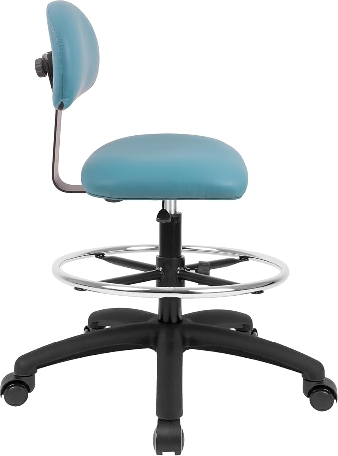 Chair Master FSS Series Square seat Tall (24"-34") seat Height Chair. Vinyl-for Office, Garage, Desk, Shop, Computer, Doctor, Medical, Easy to Clean! 18" Footring (Aqua, Tall, Self Braking Casters)