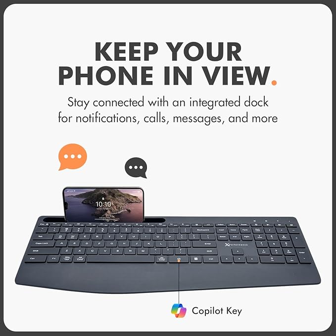 X9 Wireless Keyboard and Mouse Combo (Bluetooth + 2.4GHz) - Quiet, Full Size, Multi Device Keyboard and Mouse Wireless Combo with Wrist Rest, Phone Holder for Windows, PC, Laptop, Mac, Phone