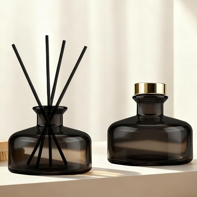 Brown Black Glass Diffuser Bottles Diffuser Jars with Gold Caps Set of 4 – 2.75 inches High, 150ml 5.1 Ounce. Fragrance Accessories Use for DIY Replacement Reed Diffuser Sets.