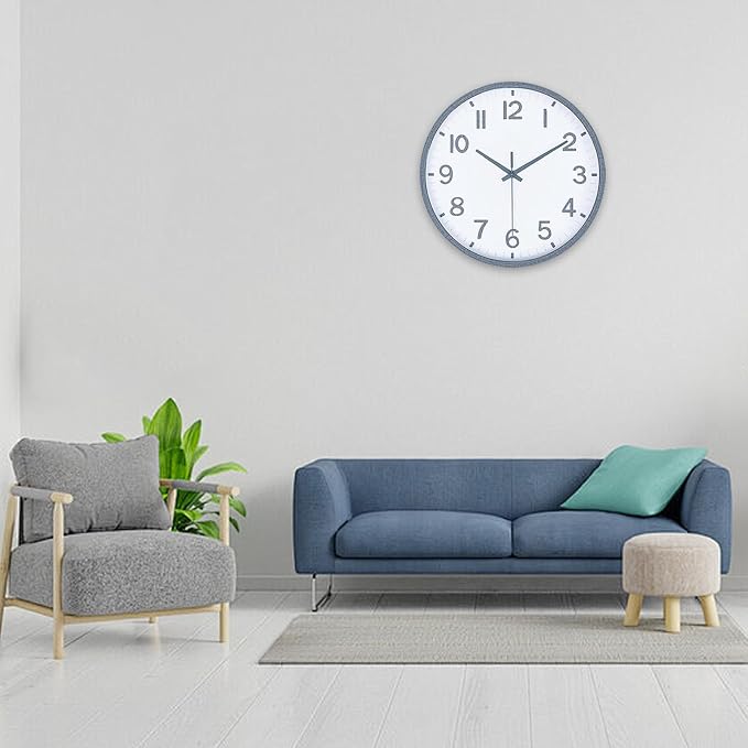 Wall Clocks Battery Operated 12 inch Modern Wall Clock,Silent Non Ticking Wall Clock for Living Room Bedroom Kitchen Office Classroom Decor (Wood Grain Gray White)