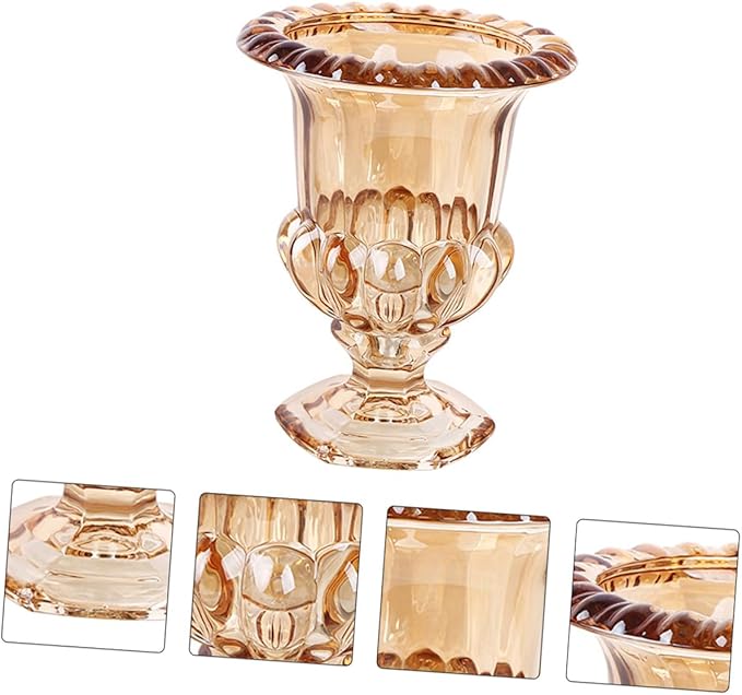 Mobestech Embossed Glass Flower Vase Amber Decorative Vase Ornament for Home Tabletop Artful Centerpiece Desk Decor