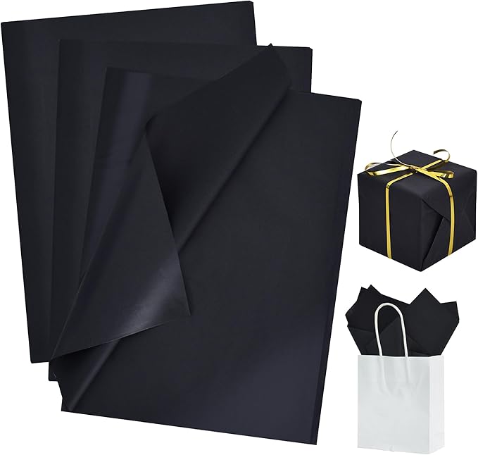 BEISHIDA 100 Sheets Black Tissue Paper Bulk, Wrapping Tissue Paper for Gift Bags, 14 x 20 Inch Gift Wrap for Halloween Birthday Wedding Graduation DIY Crafts Holiday Flowers
