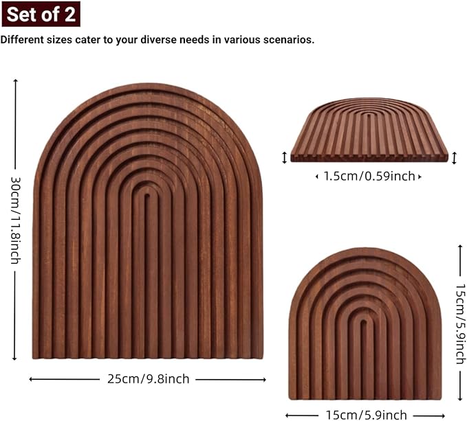 2 Pcs Dark Brown Wood Arch Decor, Boho Shelf & Serving Board for Fireplace Mantel, Kitchen Counter - Vintage Espresso Finish, Mid Century Modern Farmhouse Accents for Living Room, Home Office