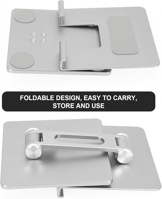 MUELODSIC Folding Aluminum Alloy Tablet Stand and Adjustable Laptop Holder for Desk Use, Portable Foldable Tablet Bracket Compatible with Ipad, Silver Gray Design for Home and Office