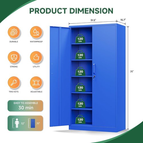 Letaya Metal Garage Storage Cabinets - Lockable Steel Tool Cabinets with Adjustable Shelves | Blue Finish