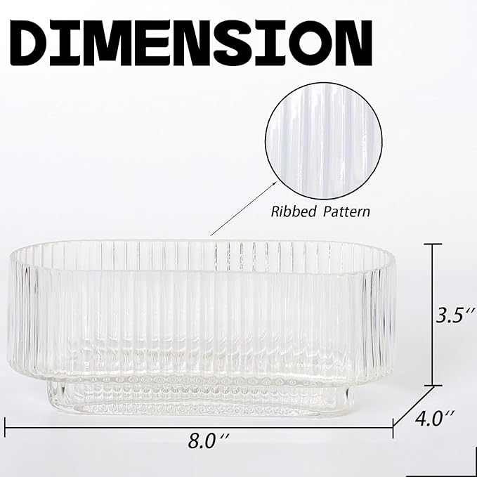 Ribbed Glass Vases, Clear Vases for Flowers Set of 2, Glass Vase for Centerpieces, Rectangle Vase for Living Room, Bedroom, Kitchen, Dining Table, Shelf, Wedding