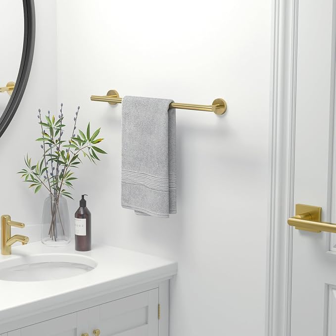 USHOWER Light Gold Towel Bar, 14-Inch Towel Racks for Bathroom Wall-Mounted, SUS304 Stainless Steel Towel Rod (Total Length 16-Inch)