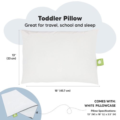 My Little Dreamy Toddler Pillow - Organic Cotton Travel Pillow with Soft Case | 13x18, Breathable & Machine Washable for Ages 2-5 (Soft White)