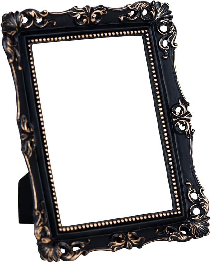 Funerom Vintage Decorative Mirror, Wall Mounted & Tabletop Makeup Mirror ，Rectangular(Black, 8.8 x 6.8 inch)
