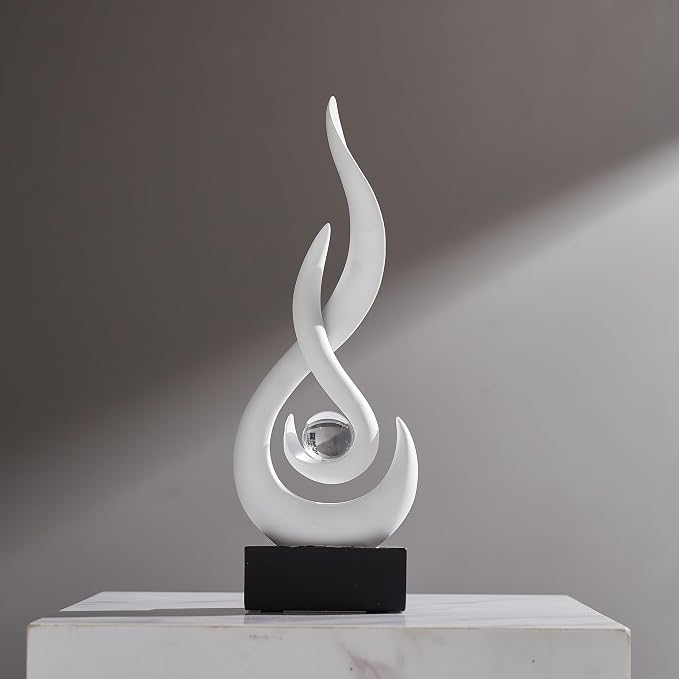 Modern Abstract Art Table Decoration,Resin Flame Statue Modern Centerpiece Ornaments for Living Room Great Gift Idea Home Decor,Collectibles (White)