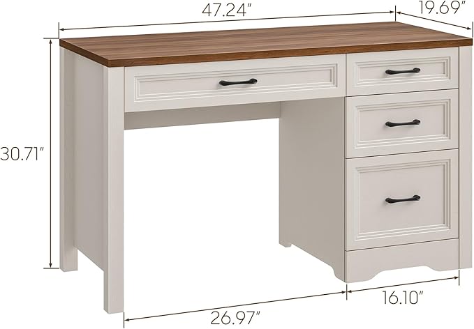 Vabches Farmhouse Executive Desk with Storage and Ample File Drawer, Rustic Large Home Writing Desk for Bedroom, White