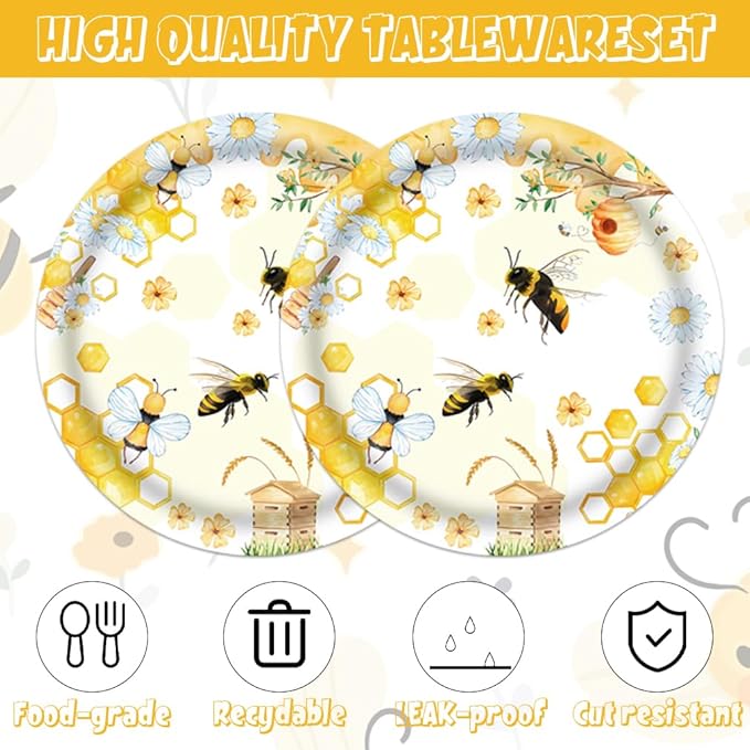 Bee Party Decorations 40Pcs Bees Birthday Paper Plates and Napkins Set Supplies Bee Party Decorations for Bbay Shower Serve 20 Gender Reveal Supplies Serve 20