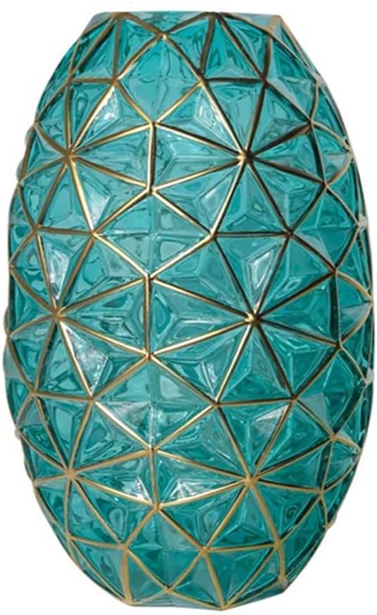 Hand Painted Gold and Green Diamond Shaped Glass Crystal Vase 13.6 inch Tall (Hand Painted Gold and Green)