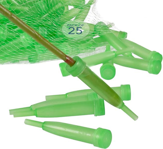 Royal Imports Floral Water Tubes with Caps – 4" Green Plastic Flower Vials for Single Stem Roses, Buds, Bouquets – Extendable Style, 1/2" Opening – 25 Pack