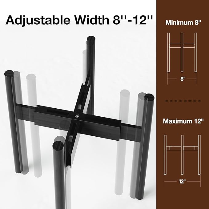 MUDEELA 14 Inch Tall Plant Stand for Indoor, Adjustable Width Bamboo Plant Stand for 8 9 10 11 12 Inches Pot, Single Tier Planter Holder Floor Stand, Mid Century Modern Style, Black, Without Pot