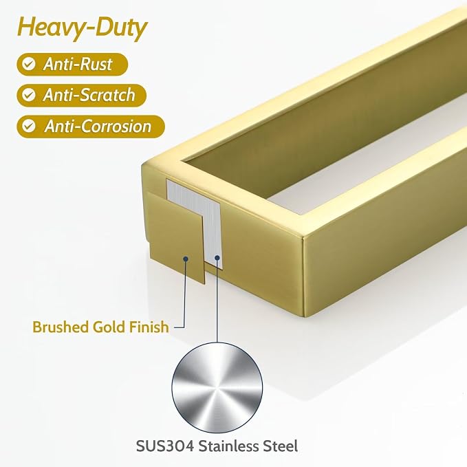Sayayo Brushed Gold Towel Bar for Bathroom, 10 Inch Hand Towel Holder Wall Mount Square Towel Ring SUS304 Stainless Steel Towel Rack
