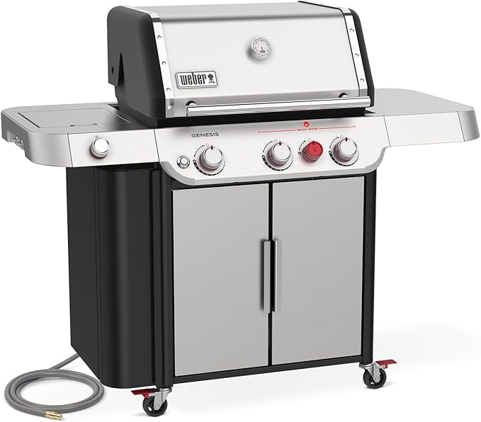 Weber Genesis S-335 Natural Gas Grill for Outdoor Cooking, 3 Burners and 1 Side Burner, Stainless Steel