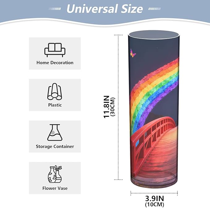 Colorful Printed Pattern Plastic Cylinder Vase 11.8 x 3.9 Inch Home Decor Vases Unbreakable Vase for Wedding Home Kitchen Living Room Decor