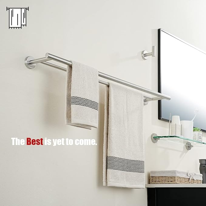 JQK Double Bath Towel Bar, 33 Inch 304 Stainless Steel Thicken 0.8mm Towel Rack for Bathroom, Towel Holder Brushed Finished Wall Mount, Useable Length 30 Inch, TB100L30-BN