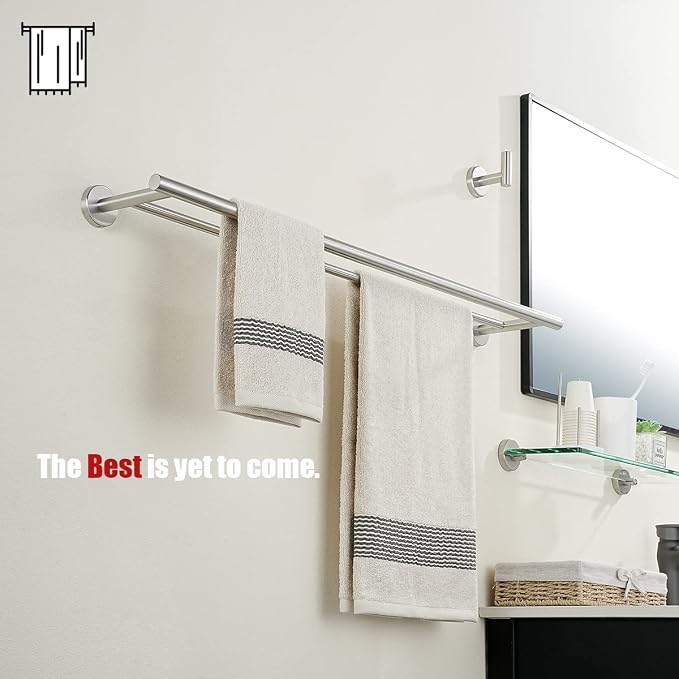 JQK Double Bath Towel Bar, 33 Inch 304 Stainless Steel Thicken 0.8mm Towel Rack for Bathroom, Brushed Finished Wall Mount, 30 Inch Useable Length 2 Pack, TB100L30-BN-P2