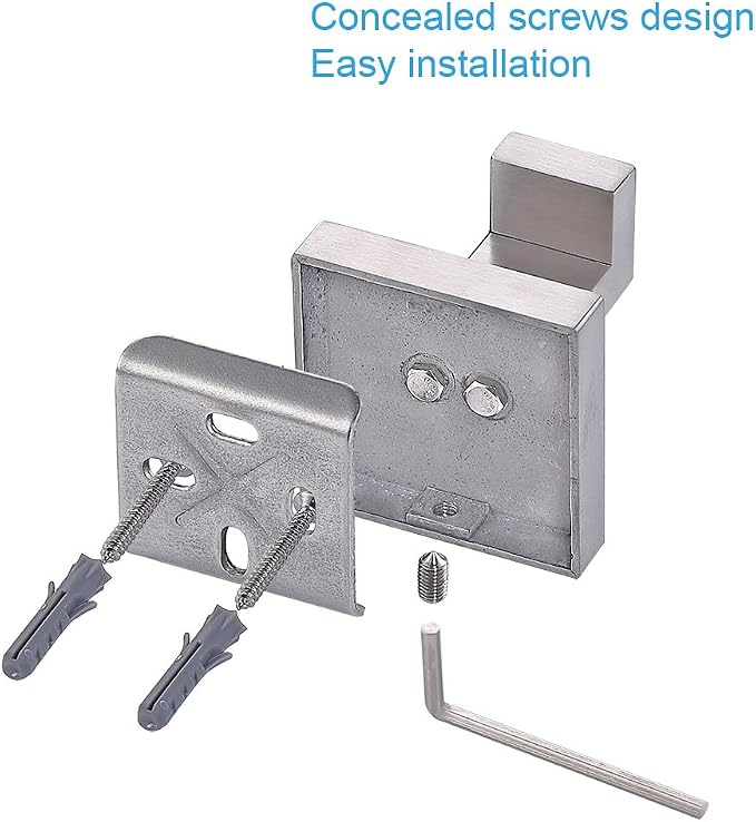 TASTOS Bath Towel Hooks Brushed Nickel, 4 Pack Stainless Steel Robe Coat and Clothes Hook, Heavy Duty Wall Hook for Bathroom & Kitchen, Modern Square Style Wall Mounted