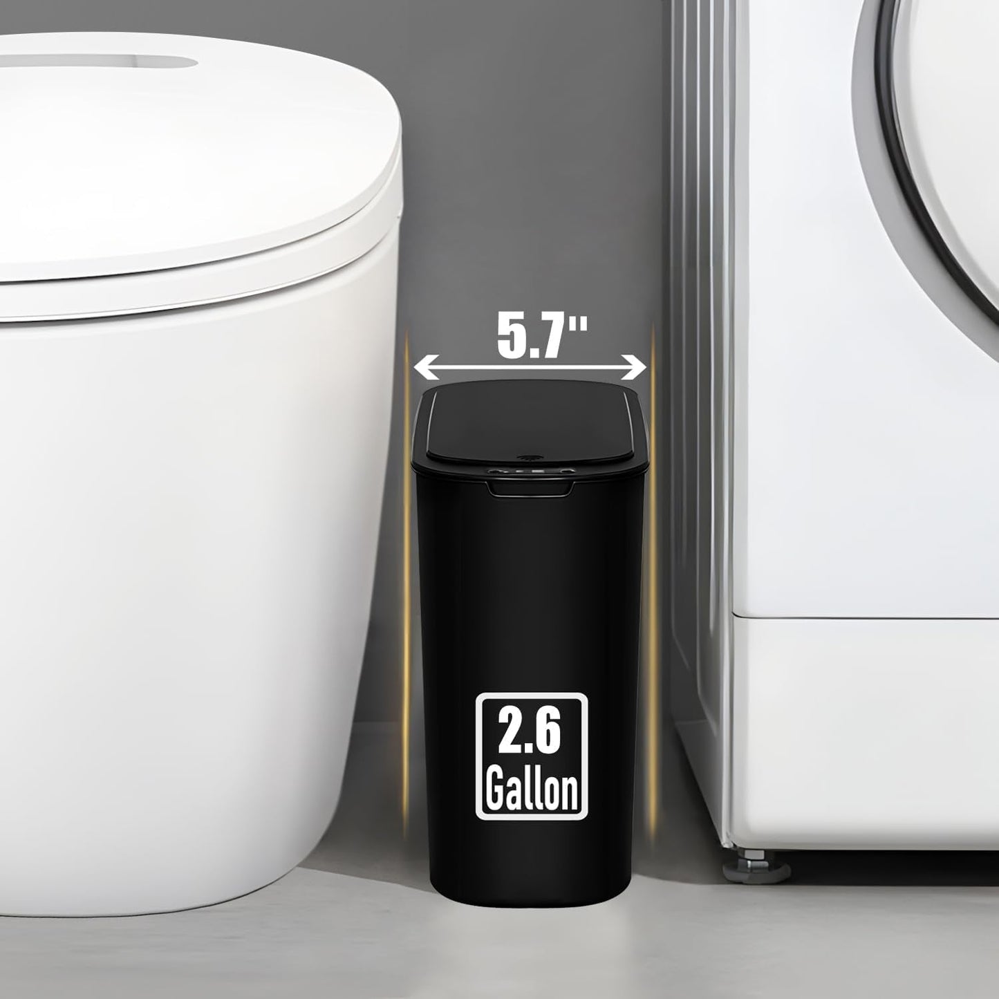 TIPGO Automatic Motion Sensor Trash Can - Touchless 2.6 Gallon Waste Bin for Bathroom, Office, Dorm | Slim Black Design