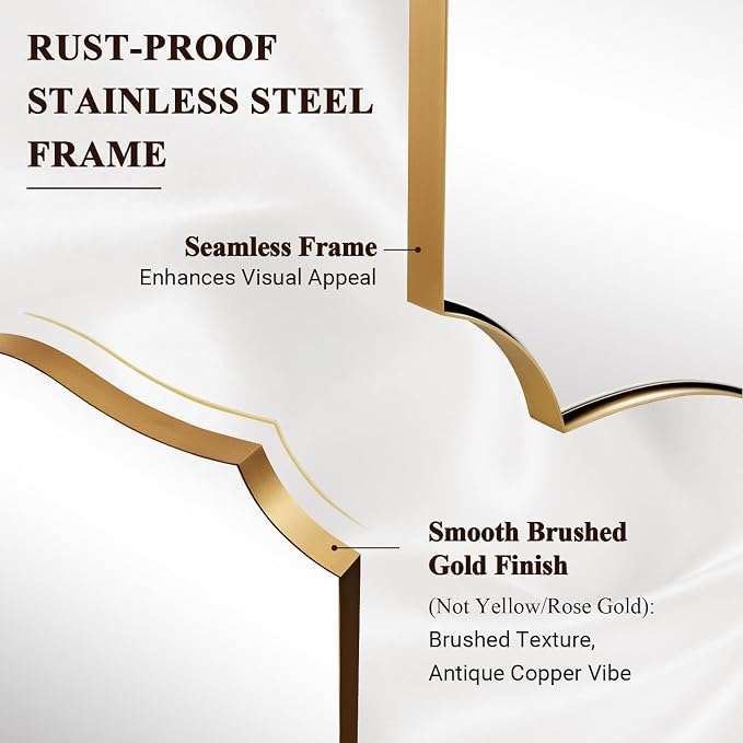 ANDY STAR 30"x40" Brushed Gold Bathroom Mirror, Large Rectangle Scalloped Mirror, Antique Brass Mirror in Rust-Proof Stainless Steel 1" Frame, Unique Wavy Design, Ideal for Home Remodel