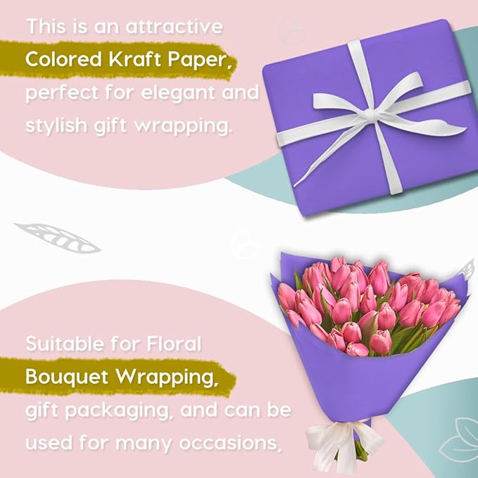 PerkHomy Purple Kraft Paper Roll 17.5" x 960" (80') for Gift Wrapping Bouquet Flower Art Painting Craft Writing Packaging Shipping 80GSM 55LB (Purple, 17.5" x 80')